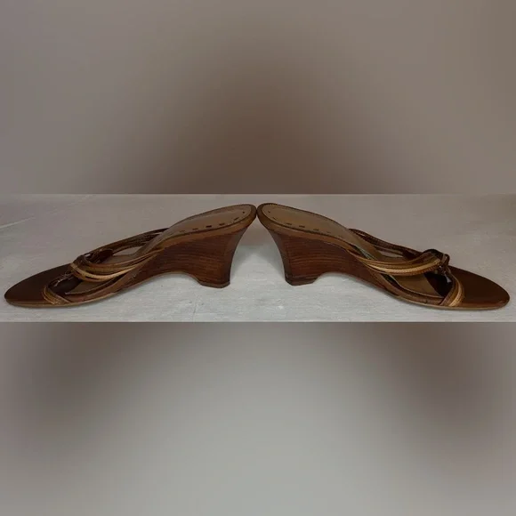 Hillard & Hanson Vintage Y2K Brown Wedge Sandal Leather Upper Made In Brazil 7.5 - Picture 4 of 9